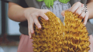 榴蓮剝好肉后，搗成泥狀。